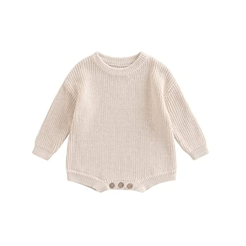 woshilaocai Baby Boy Girl Sweater Oversized Long Sleeve Romper Warm Crewneck Onesie CuteToddler Knitted Winter Clothes (9-12 Months,Cream)