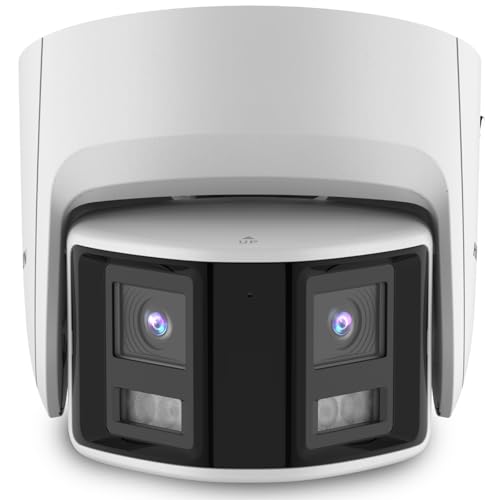 Real HD Acusense 4K 8MP Dual Lens Poe IP Security Camera Outdoor 180 Degree Panoramic Wide Angle, Plug and Play with Hik Vision NVR, 98ft IR, IP67, Built-in MicroSD Slot, Compatible with Blue Iris