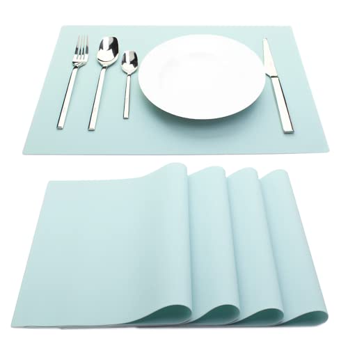 IYYI Silicone Placemats, Placemats Set of 4, Kids Place Mats, Waterproof Table Mat, Heat Resistant Non-slipTable Mats for Dining Table (Light Blue)