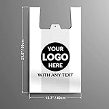 SALIFECO 500 Custom Plastic Bags with Logo, Personalized Shopping Bags For Small Business, Grocery Bags Bulk, Take Out Bags For Food, T-Shirt Bags (11.8x5.9x18.9 In, 0.6 Mil)