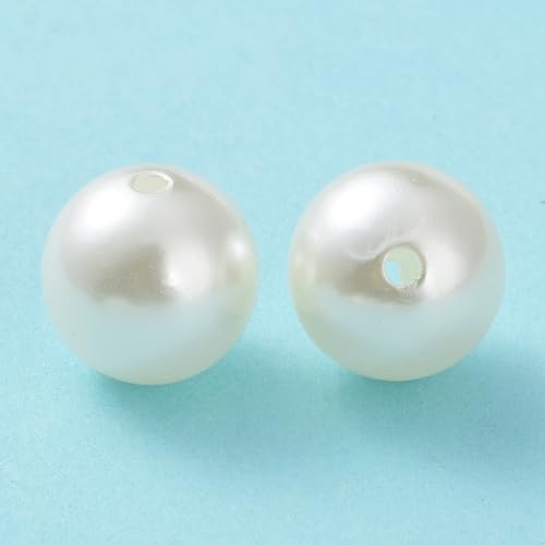 Ornazy 220 pcs 16mm Round Acrylic Faux Pearl Beads Creamy White Imitated Pearl Loose Spacer Beads with Hole for Jewelry Making Supplies