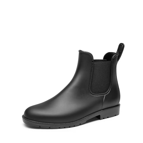 DREAM PAIRS Women's Ankle Rain Boots Chelsea Short Boots Waterproof Elastic Slip On Lightweight Comfortable Garden Outdoor Shoes,Size 11,BLACK,SDRB2413W