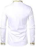 ZEROYAA Men's Luxury Gold Embroidery Design Slim Fit Long Sleeve Button Up Dress Shirts ZHCL44-White Medium