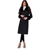 VIA SPIGA Women's Long Wool Wrap Coat with Faux Fur Trim Black Size L