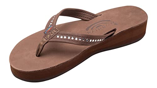 Rainbow Sandals Women's Four Layer Leather Wedge - 3/4" Strap w/Swarovski® Crystals (Ladies Large / 7.5-8.5 B(M) US, Expresso)