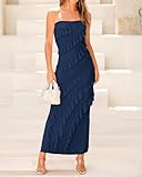 BTFBM Women's Summer Long Formal Wedding Guest Dress Cocktail Dress Strapless Tube Ruffle Maxi Bodycon Dresses(Solid Navy,Large)