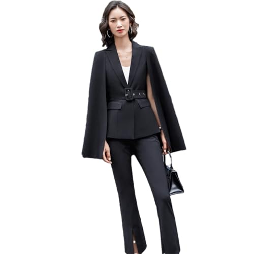 Women Bat Sleeve Pant Suit Latest Jacket Blazer and Trousers Red Apricot Black 2 Piece Set Black 2 Piece Set L