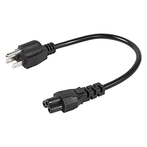 CEERXIAN 3 Prong AC Short Power Cord, 1ft Nema 5-15P Male to IEC 320 C5 Female Laptop Power Replacement Cord for Notebook Computer(Black，0.3m)