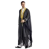 FYMNSI Robes For Men Muslim Kimono Robe Long Sleeve Open Front Chiffon Embroidered Kaftan Dress Islamic Garments Thobe Abayas Prayer Clothes Caftans Eid Ramadan Outfits Dubai Attire Black M