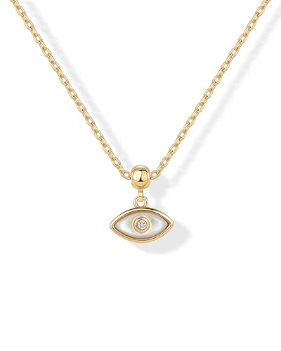 PAVOI 14K Yellow Gold Plated Cute Cubic Zirconia Pendant Necklaces Charms Set, Hypoallergenic Adjustable Chain Dainty Gold Charm Necklace for Women, Trendy Pearl Evil Eye Pendant Gift