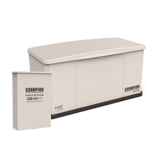 Champion 22,000-Watt Dual Fuel (Liquid Propane/Natural Gas) Whole House Home Standby Generator and 200-Amp Automatic Transfer Switch with fleX Technology