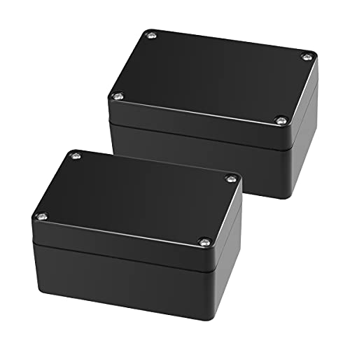 PINFOX 2 Pack Black Waterproof Plastic Project Box ABS IP65 Electronic Junction Box Enclosure 3.94 x 2.68 x 1.97 inch (100 x 68 x 50 mm)
