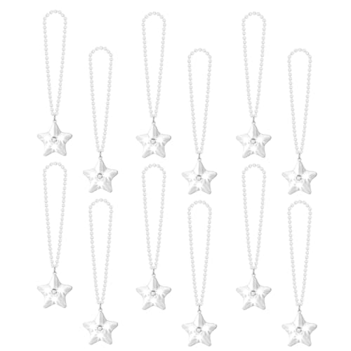 NUDALA 12 Pack White Glow Star Necklace Bulk Beaded Necklaces for Mardi Gras Party Favors Halloween Christmas Decorations