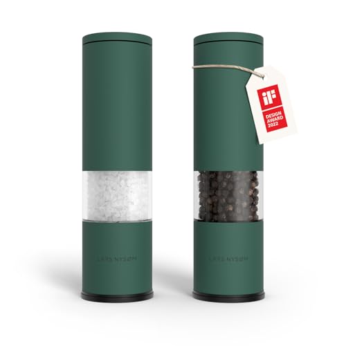 LARS NYSØM Salt and Pepper Grinder Set 2 pieces I Salt Pepper Mill with Adjustable Ceramic Grinder I Design Spice Grinder Set Manual (Pine Green)