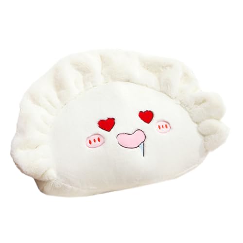 Cartoon Dumpling Plush Pillow Funny Food Shaped Pillows Simulation Dumpling Stuffed Pillow Sofa Office Waist Pillow (White-Heart Eyes, 45cm/17.7Inch)