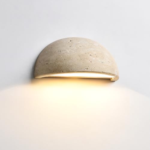 Wabi-Sabi Art Lighting Fixture Nordic Modern Marble Wall Sconce, Half Moon Semi Circle Yellow Travertine Wall Lamp,Japanese Style Natural Stone Bedside Wall Light for Bedroom, Foyer, Entryway,Stairs