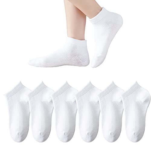 Marchare Boys/Girls Low Cut Cotton Socks Kids Seamless School Socks 6 Packs White