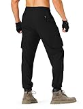 S Spowind Men's Hiking Pants Cargo Lightweight Quick Dry Elastic Waist Golf Joggers with Zipper Pockets Water Resistant Black