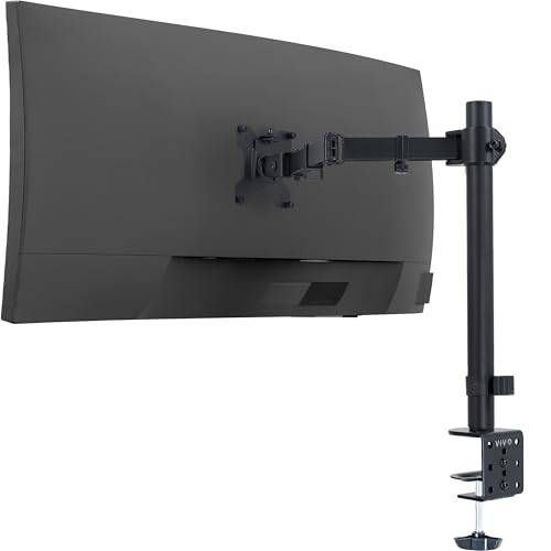 VIVO Single 13 to 38 inch Ultrawide Monitor Arm Desk Mount, Regular Screens up to 32 inches, 22 lbs capacity, Fully Adjustable Stand with C-Clamp and Grommet Base, Black, STAND-V001