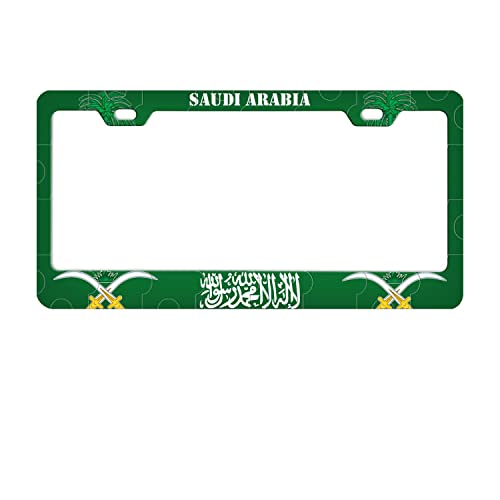 Saudi Arabia Flag License Plate Frame Green and White Top Letter National Emblem Jigsaw Puzzles License Plate Frame Cover