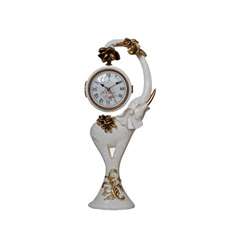 CLOCKZHJI European Environmental Plastic Table Clock | Living Room Bedroom Clock Silent Vintage Quartz Desktop Clock (Color : White)