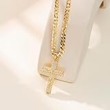 Holylegend No Fade 14k Gold-Plated Cuban Figaro Chain with Jesus Christ Crucifix, Cross Necklace for Men And Women,24 inches Long and 6mm wide