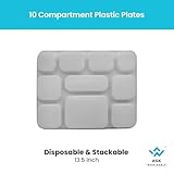 ASK WHOLESALE 10 Compartment Disposable Plastic Plates,13.5 Inches, Pack of 100 - Perfect Portion Control, Durable Lightweight Construction, Versatile for Appetizers, Main Courses, and Side Dishes