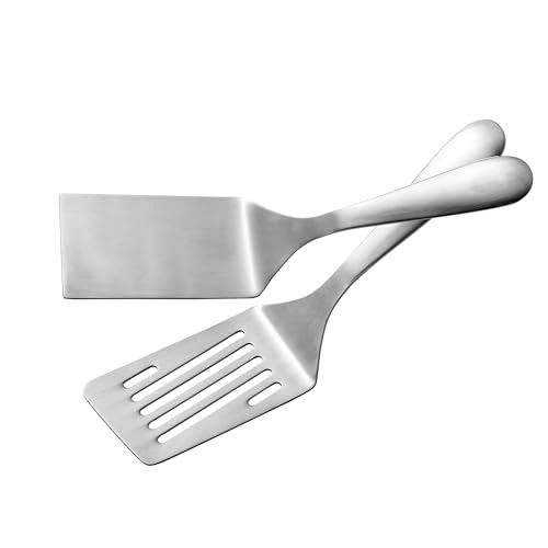 IMEEA Metal Spatulas Set SUS304 Stainless Steel Griddle Spatula Slotted Hamburger Turner Flat Top Grill Spatula for Cooking 10-Inch