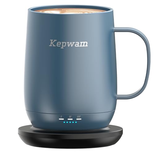Kepwam Self Heating Coffee Mug 2, 16oz Smart Heated Coffee Mug, 150 Min Battery Life - Hot up to 149℉ Temperature Control Coffee Mug Warmer, Gifts for Dad Mom (No APP)