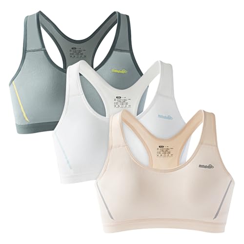 Felskin Training Bras for Big Girls 10-16 Years Racerback Seamless Teens Padding Bra 3Packs