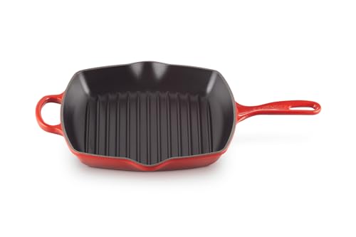 Le Creuset Enameled Cast Iron Signature Square Skillet Grill, 10.25", Cerise