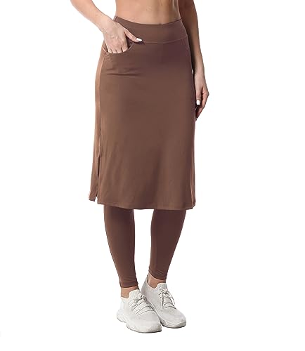 Women's Modest Long Skirt with Attached Leggings Pockets Midi Cover Up Workout Skirted Pants cf m Coffee
