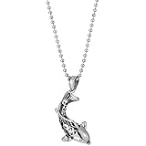 COOLSTEELANDBEYOND Mens Women Lucky Koi Fish Goldfish Pendant Necklace Stainless Steel, 23.6 in Ball Chain Unique