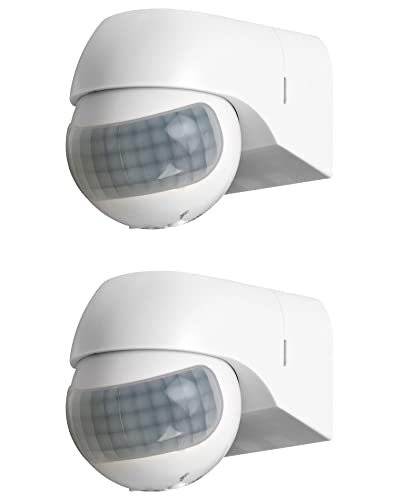 QWORK 110-220V PIR Motion Sensor Light Switch, 2 Pack, High Sensitive Waterproof Wall Sensor Light Switch for Outdoor&Indoor, 49-98FT Detection Distance