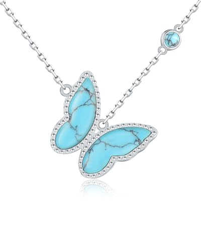 925-Sterling-Silver Turquoise Butterfly Necklaces for Women - Vintage Oxidized Butterfly for Friends Pendants, Exquisite Necklace to Gift Her for Christmas, Thanksgiving, and Birthdays for Her (Turquoise-Butterfly-2)