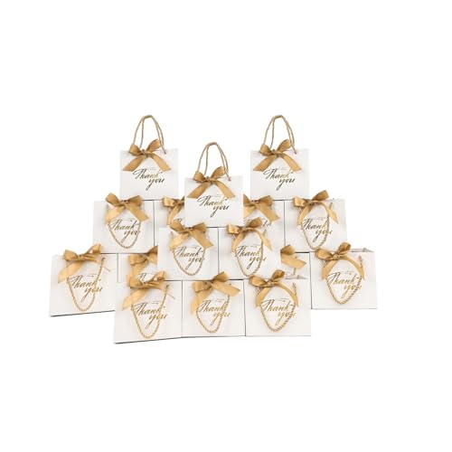 TKSBAG 100 Pack Small Thank You Gift Bags with Handles, 5.5''x 2.5''x4.7'' Mini White Gift Bags Bulk for Baby Shower, Birthday, Wedding, Party Favors, Back to School, Summer Party
