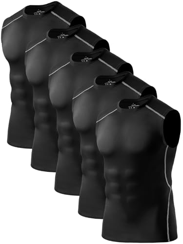 ATTIQOZI 5 Pack Men's Dry Fit Workout Tank Top Muscle Sleeveless Shirts for Men Compression Tank Top Gym Bodybuilding Running Black(5pack) L