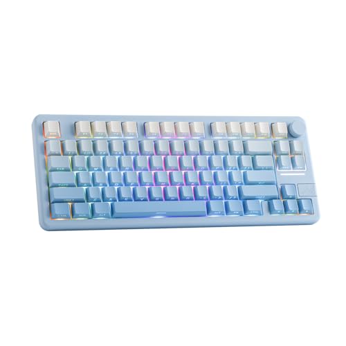 EPOMAKER Galaxy70 Wireless Gaming Keyboard, 75% Aluminium Mechanical Keyboard, Bluetooth 5.0/2.4GHz/USB-C Wired, Programmable, Hot Swappable, for PC/Mac/Office/Gaming (Blue, Petal Switch)