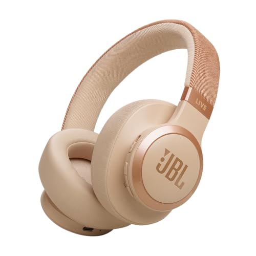 JBL Live 770NC - Wireless Over-Ear Headphones with True Adaptive Noise Cancelling with Smart Ambient, Up to 65 Hours of Battery Life, Comfort-fit Fabric Headband & Carrying Pouch (Sandstone)