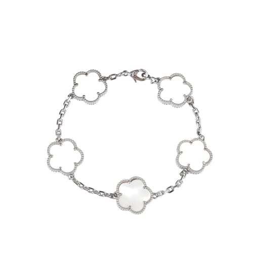 NAWADOMA New 2026 Hot Premium 15Mm Natural Stone White Shell Five Leaf Flower Bracelet Gold Silver Lucky Bangle For Women Hers Party Daily Jewelry Fashion Trendy Accessories Creative Gift