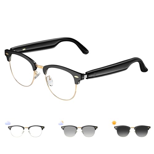 Smart Glasses, Photochromic Lenses Bluetooth Glasses, Blue Light Blocking, Open-Ear Speakers, Ligthweight Design Photochromic Sunglasses for Men and Women, Gold UF-C8 Ultra (No translation function)