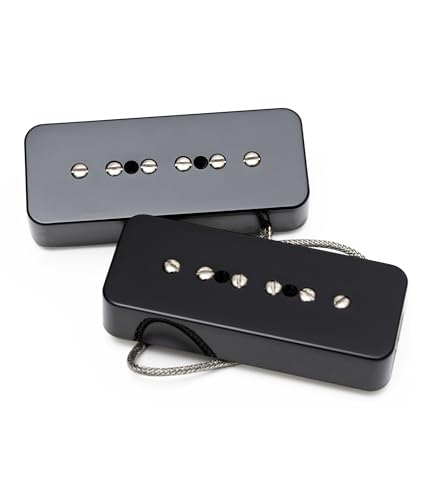 LAMSAM P90 Pickup Set, Single Coil Neck Bridge Pick up Loaded Alnico 5 Bar Magnets, High Output Single-coil Pickup for 6 String Electric Guitar with P90-sized Pickup-up Configuration, Black