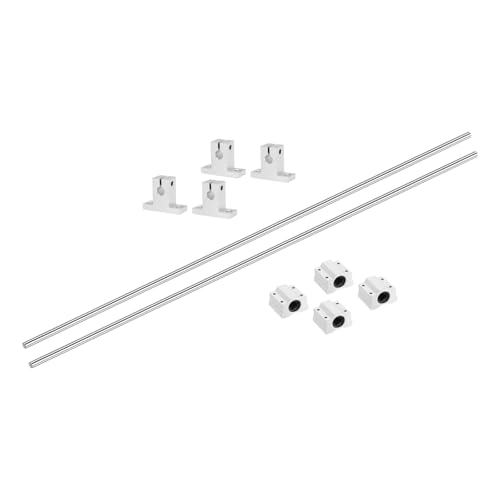 uxcell 2 Pcs 8mm x 1000mm Linear Motion Rail Shaft Slide Guide with 4 Pcs SCS8UU Bearings and 4 Pcs SK8 Rail Support Linear Motion Rod Shaft Guide Set for CNC Machine 3D Printer, Silver