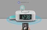 Emerson CKSW5010 Smartset Wireless Charging, Dual Alarm FM Clock, Bluetooth Radio/Speaker, 15W for Ultra-Fast Charging, 3W Retractable Port for Air Pods, White