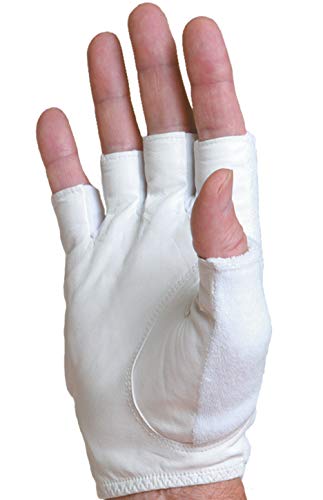 Tourna Sports Tennis and Pickleball Glove - Ladies Half Finger, White, Model: TGH-L-L-R, Large
