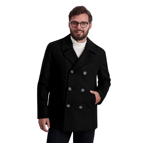Nautica Men's Peacoat Wool Blend Double Breasted Winter Coat, X-Large, Black