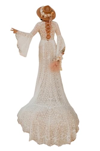 LIPOSA Corset Back Sheath Wedding Dresses for Women Bride Simple Bohemian Lace Mermaid Bridal Gowns Trumpet Sleeves Ivory 16