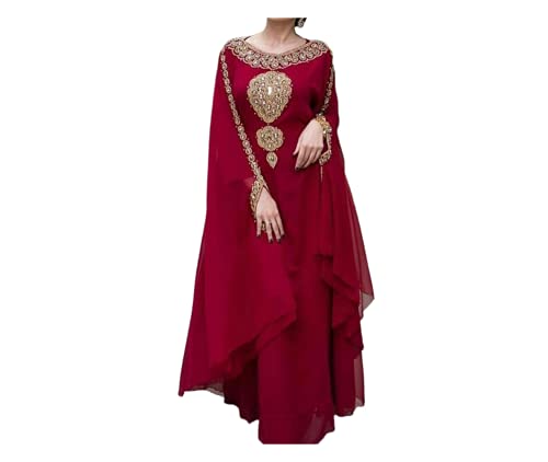 ADIBA CREATION Sale New Moroccan Dubai Kaftans Farasha Abaya Caftan Long Gown Eid Ramada Dress (X-Large, Maroon)