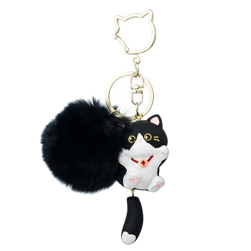 Jekvill Cat Keychain Pom Pom KeyChain Cute Keychains for Women Bag Charms Kawaii Cat Backpacks Accessories bag charms