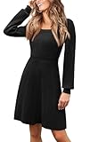 Miladusa Dresses for Women Long Sleeve Square Neck Casual Knee Length A Line Sweater Dress Ladies Fashion Clothes Black M